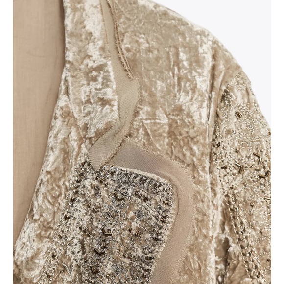 Zara Beige Velvet Embroidered Kimono Jacket - Picture 4 of 7